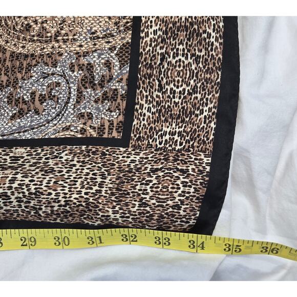 Adrienne Landau Studio Silk Scarf Brown Black Animal Print Hand Rolled Edge - Picture 9 of 9
